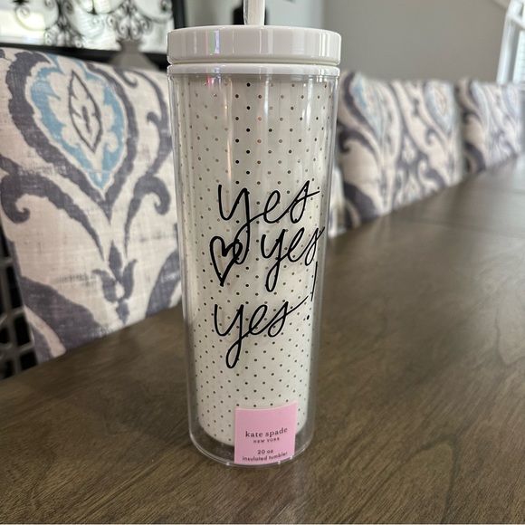 NWT Kate Spade New York Yes Tumbler with Straw White and Gold - Picture 1 of 9